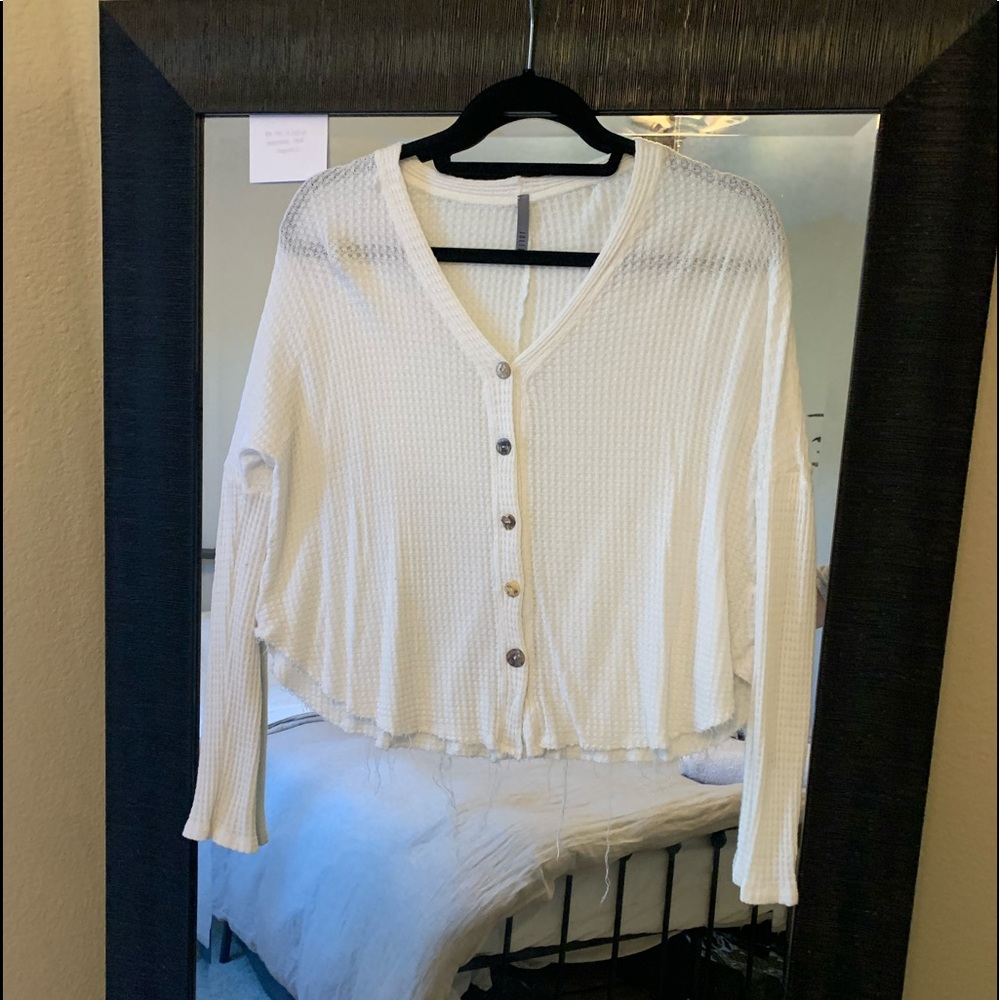 Button up distressed sweater